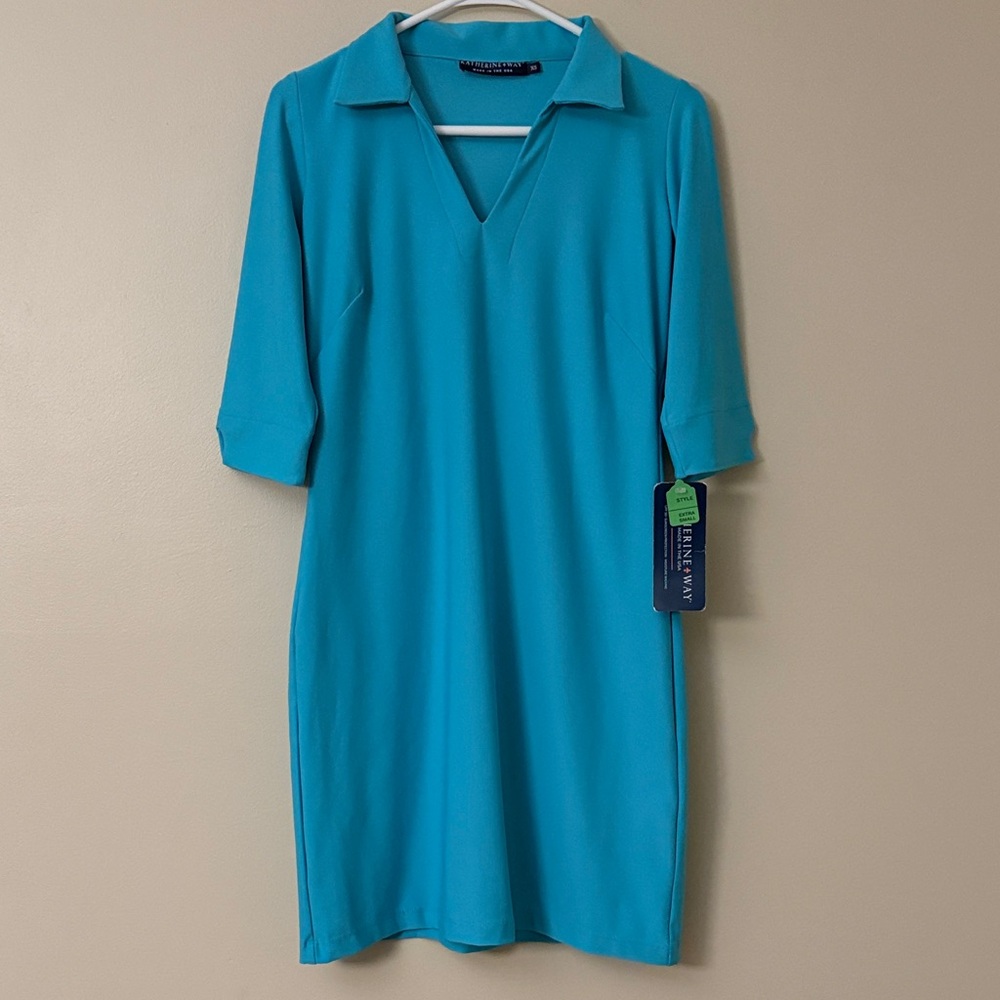 Katherine Way Aqua/Turquoise Collared Sheath Dress